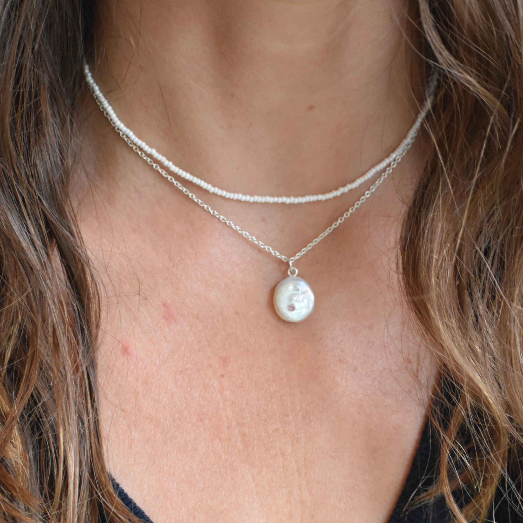 Silver Pearl and Pink Tourmaline Necklace