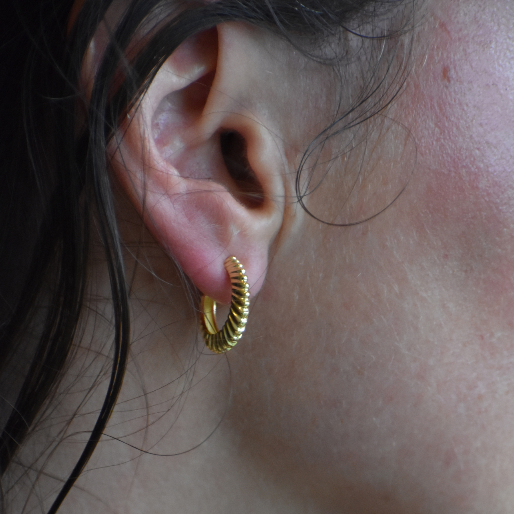 Gold Grooved Hoop Earrings