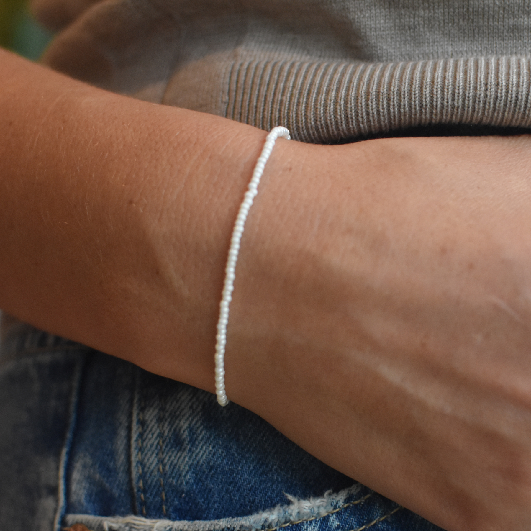 Tiny Silver Beaded Pearl Bracelet