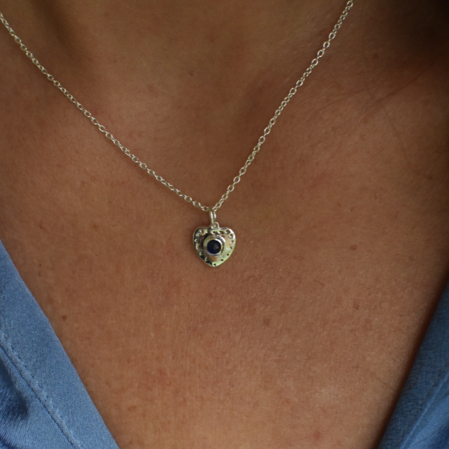 Lapis Silver Heart Necklace