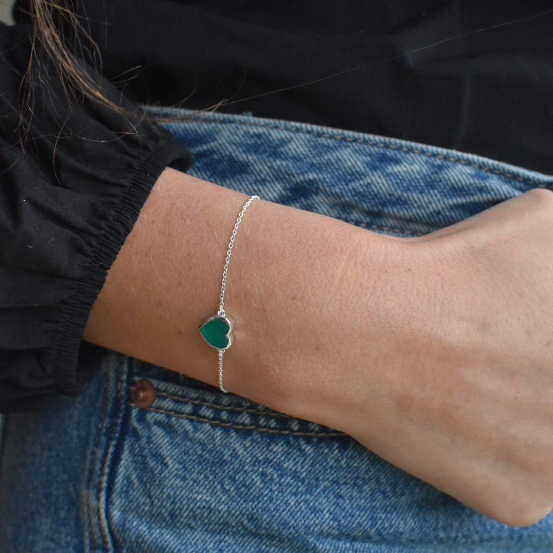Green Onyx Heart Bracelet