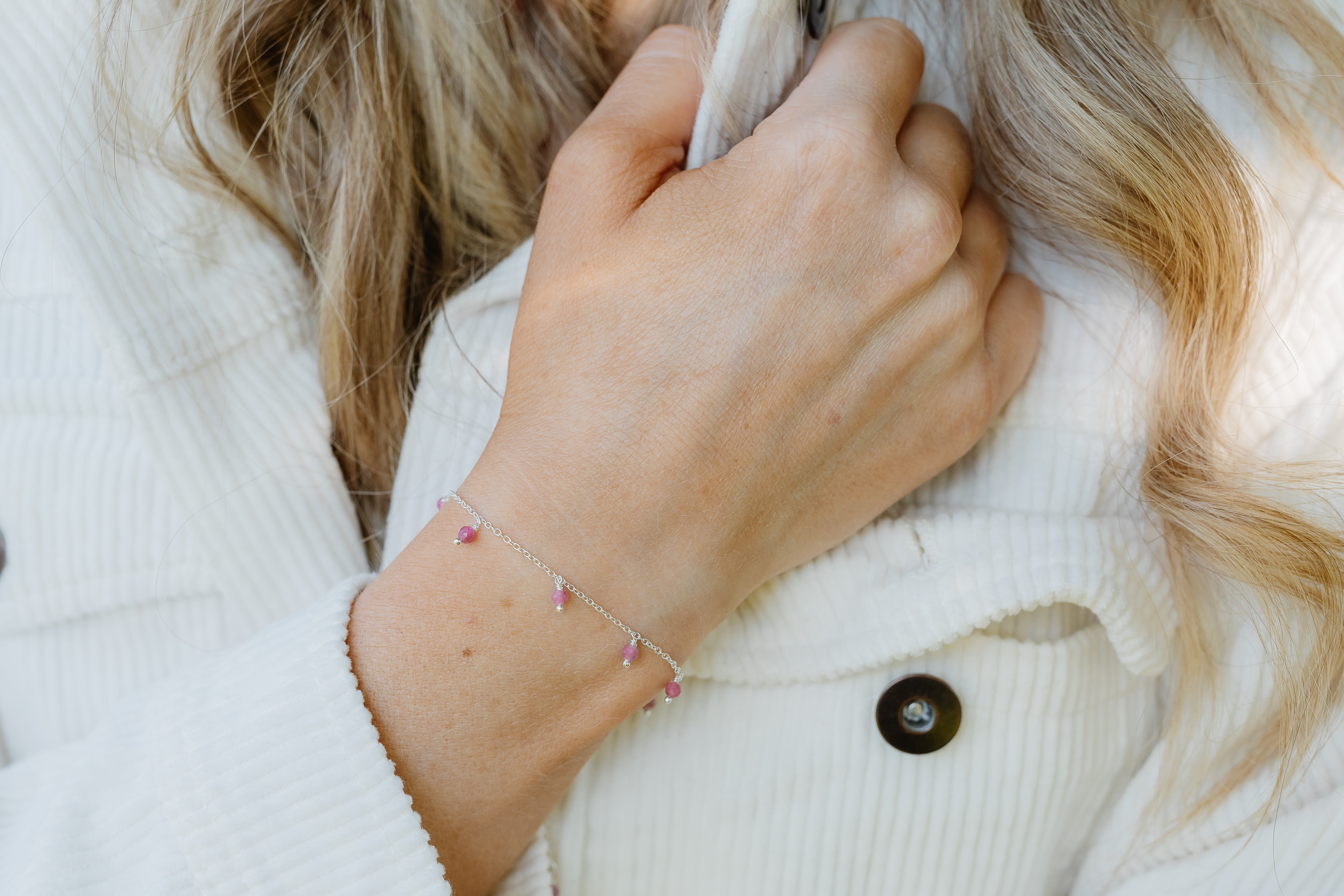 Silver Gemstone Beaded Bracelet