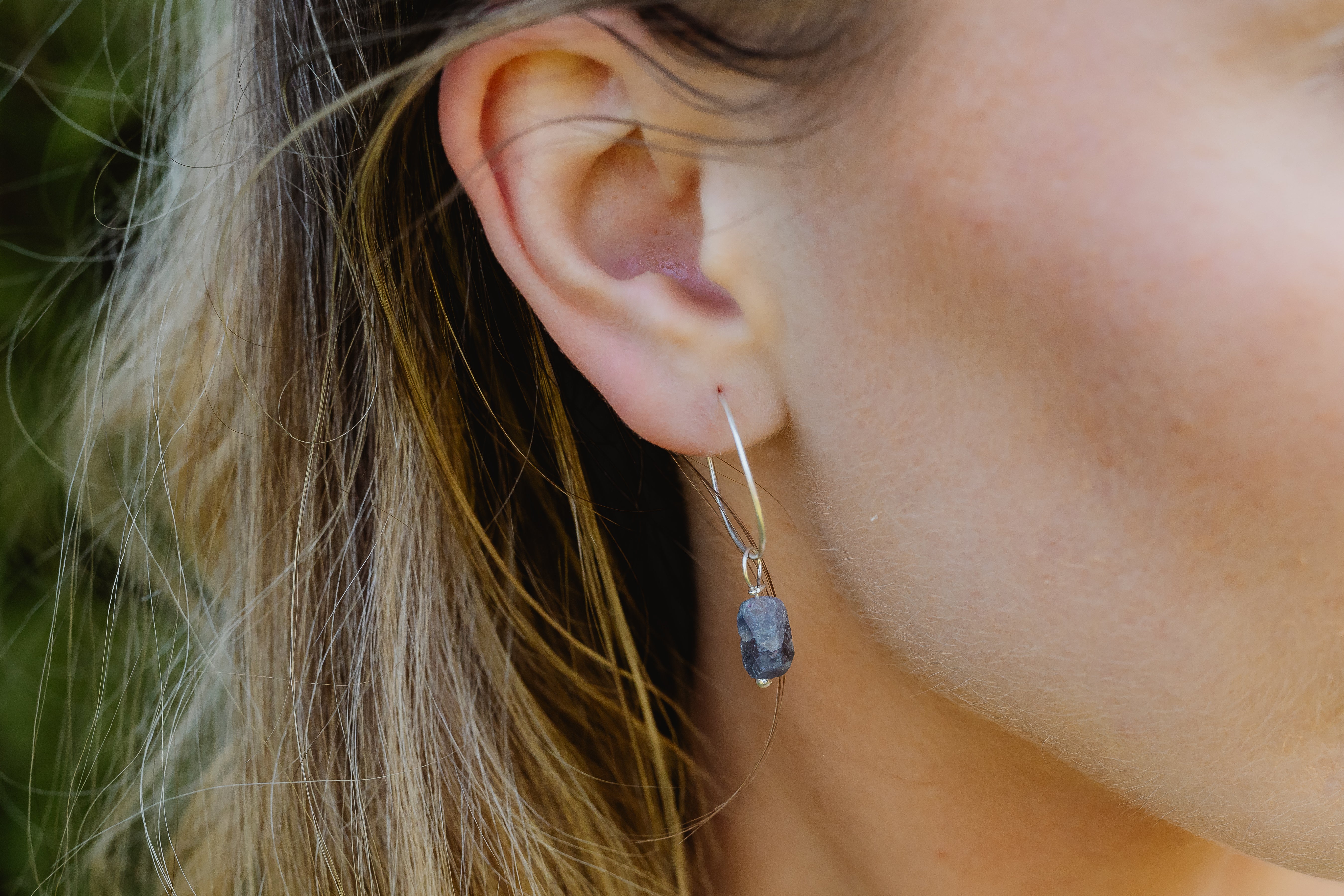 Silver Natural Crystal Hoop Earrings