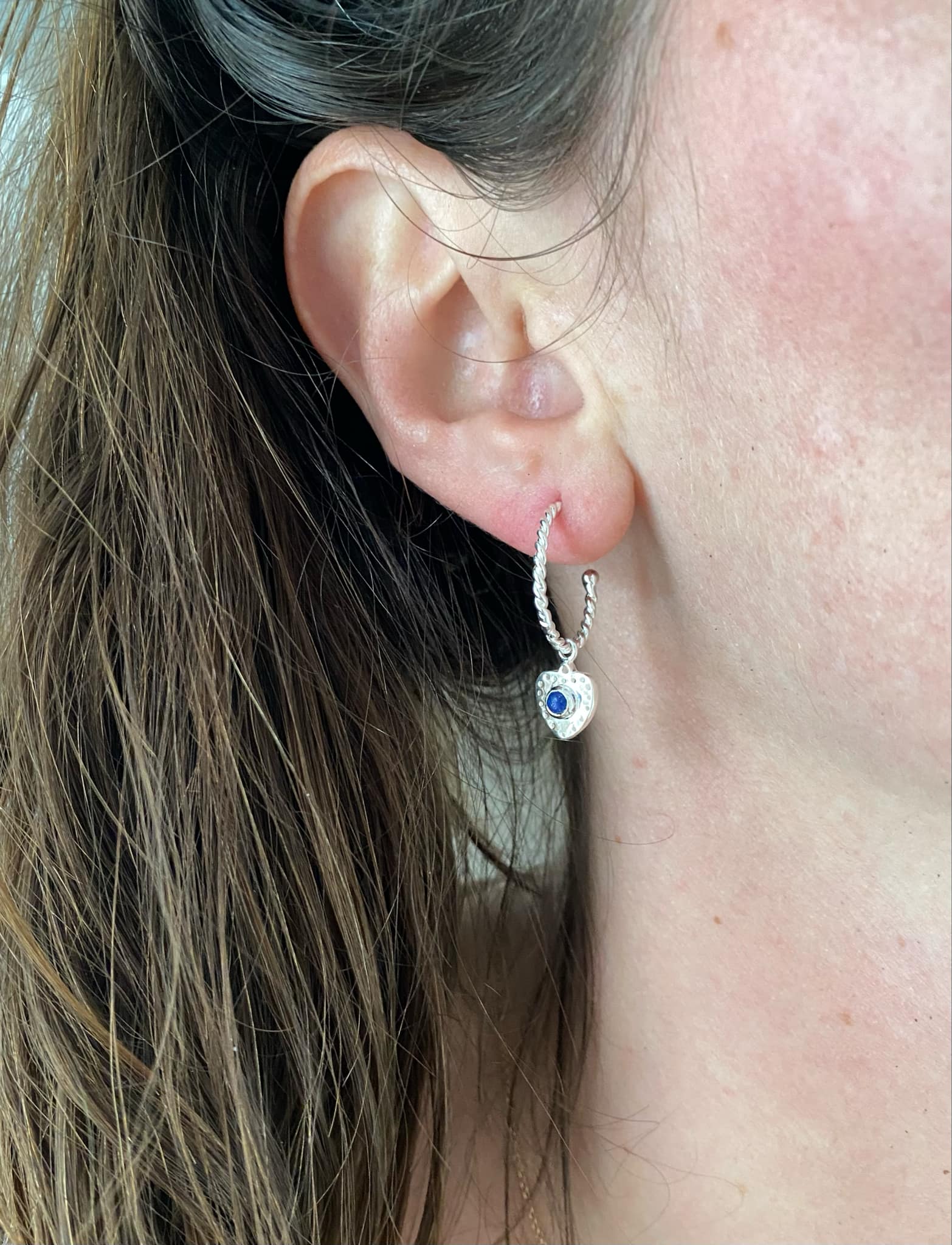 Lapis Heart Hoop Earrings