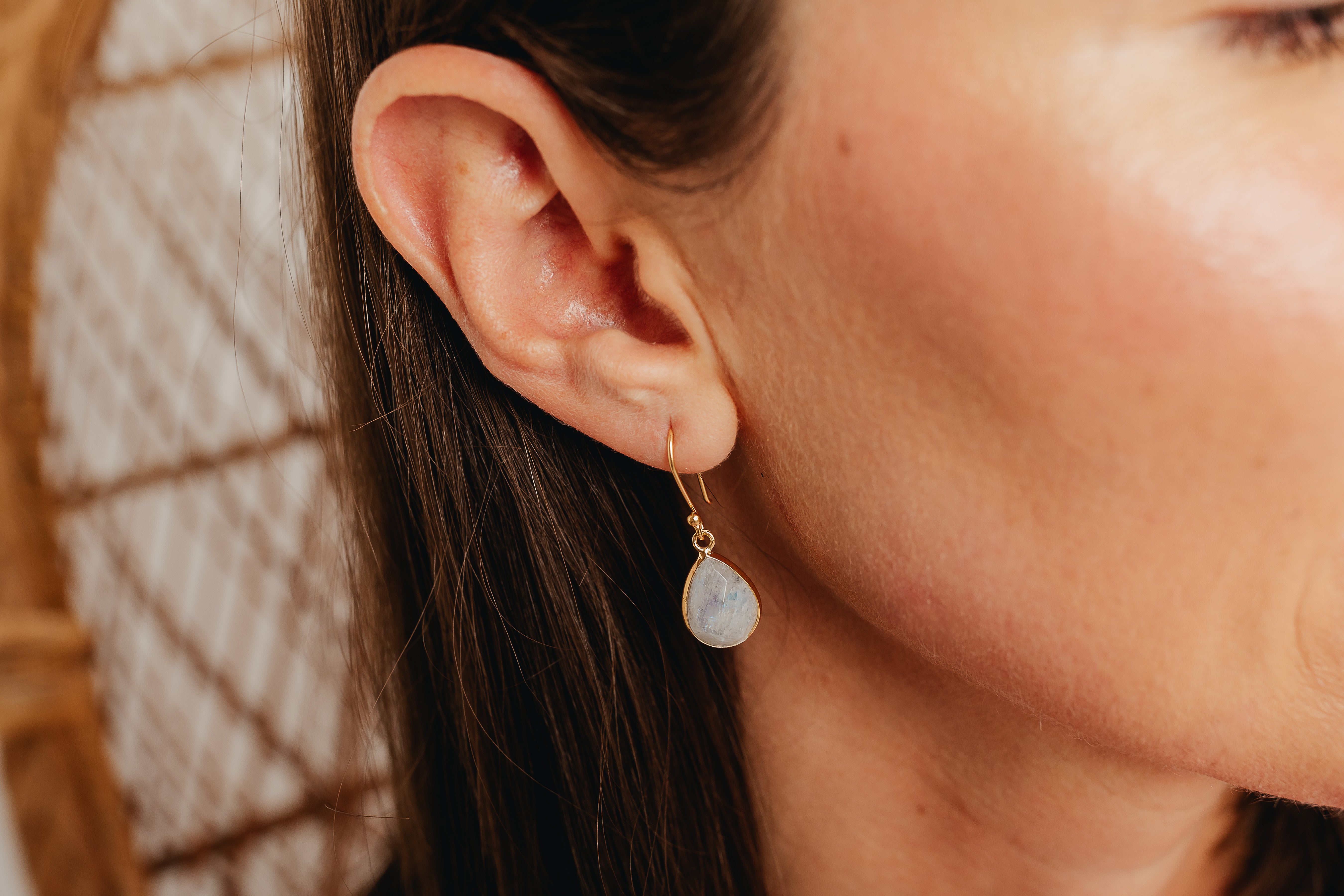 Gold Moonstone Drop Earrings