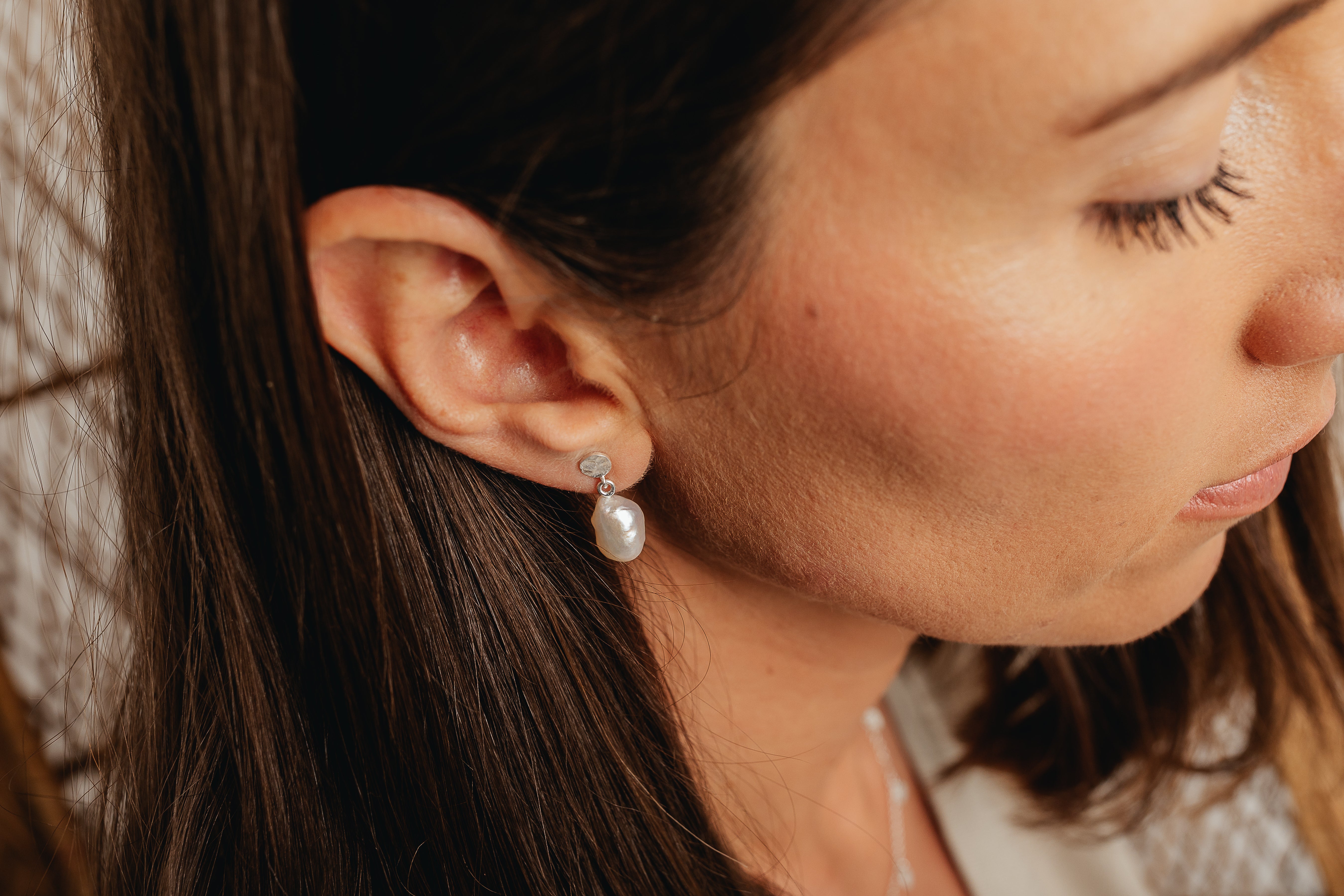 Silver Baroque Pearl Drop Earrings