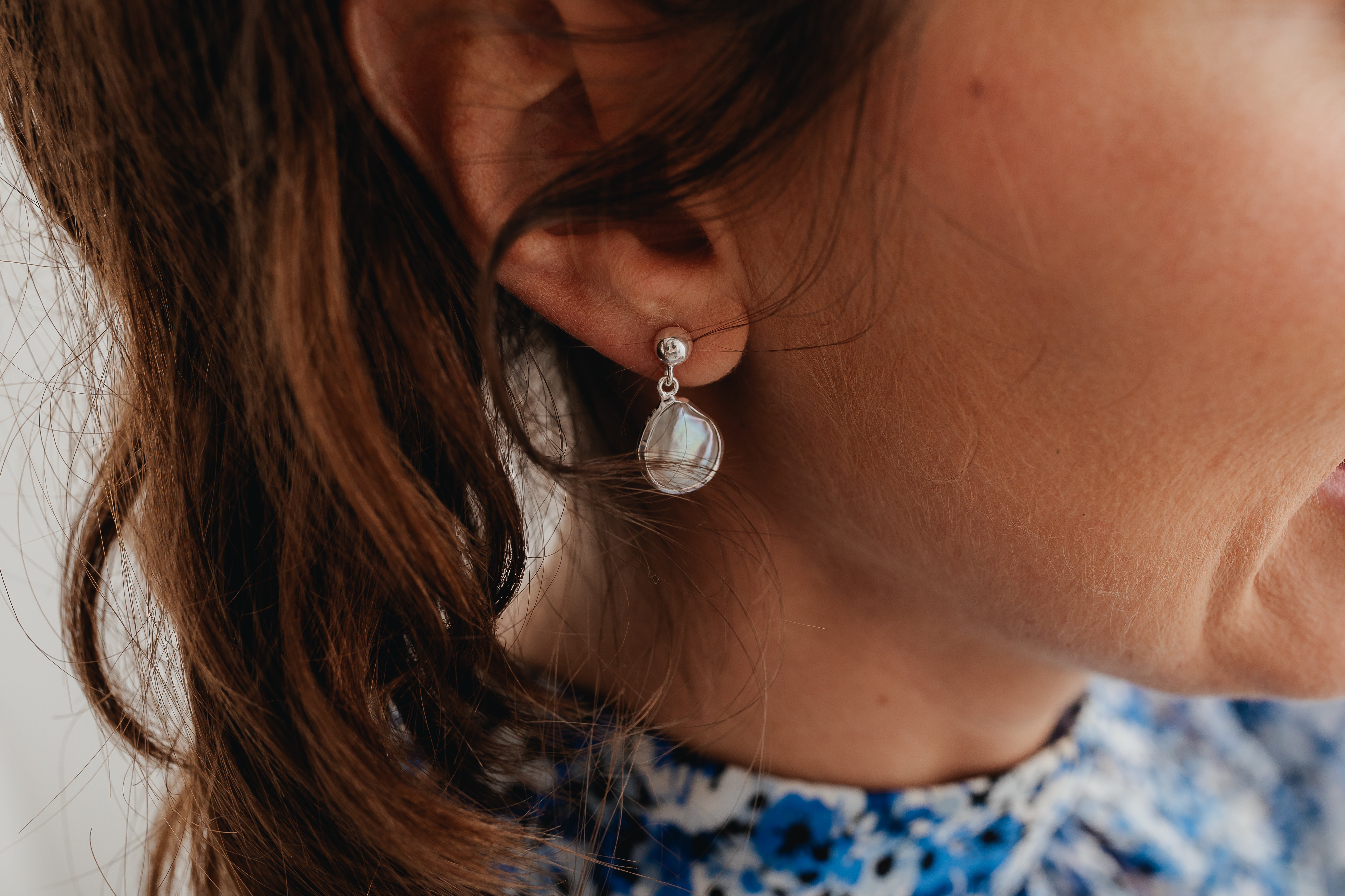 Pearl Drop Earrings in Silver Setting