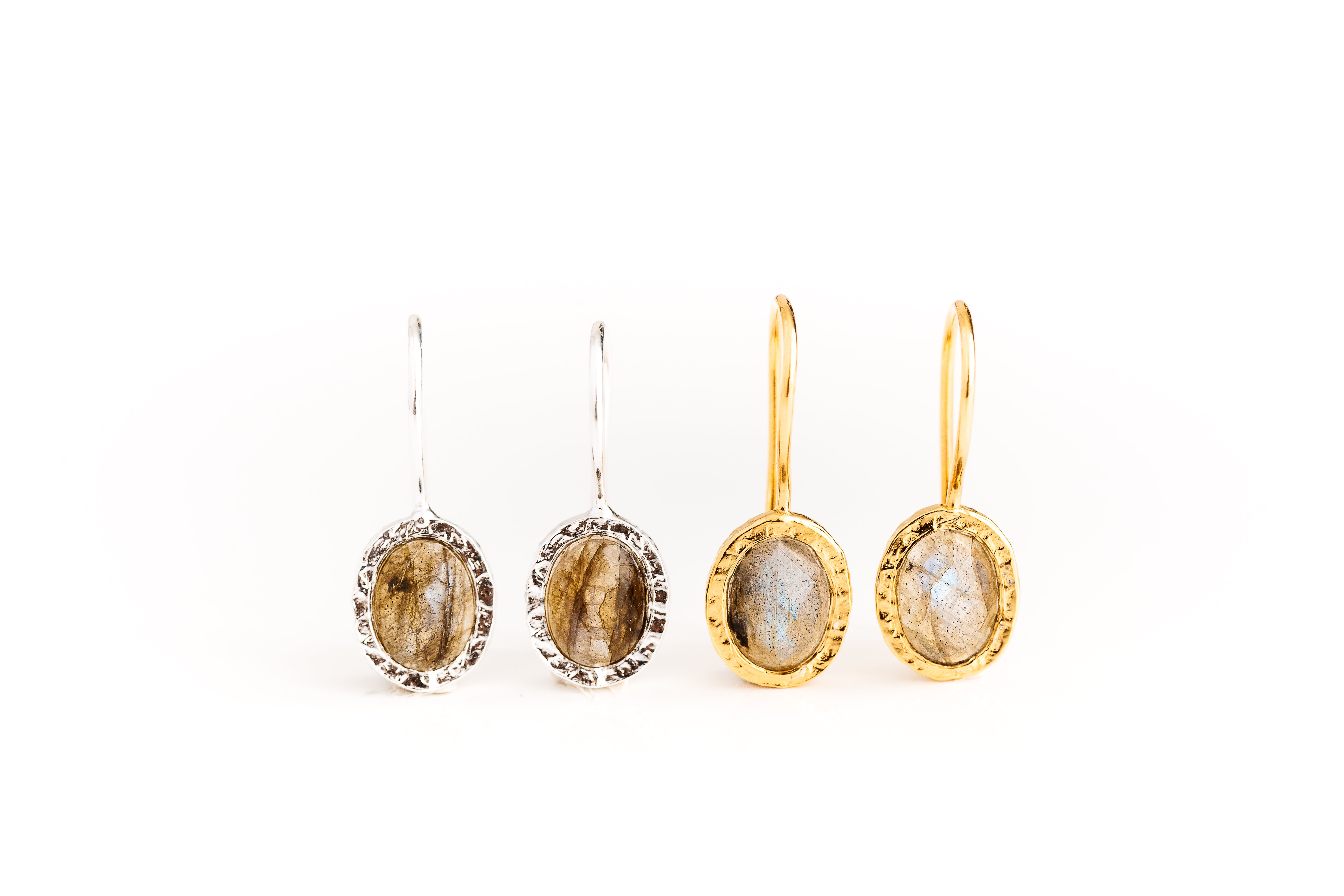 Gold Oval Labradorite Earrings