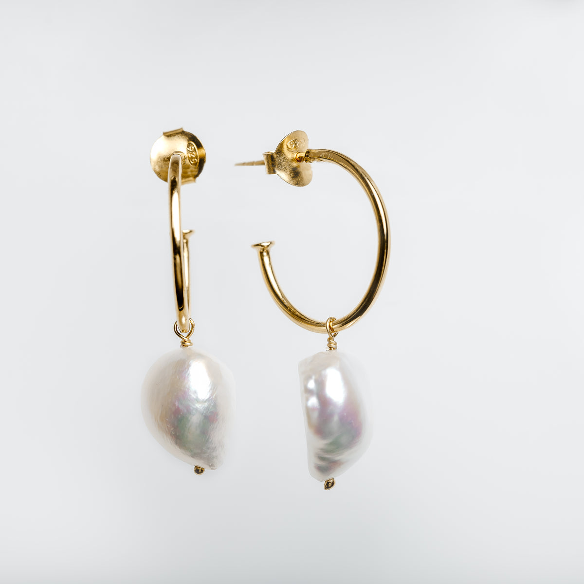 Gold Baroque Pearl Hoop Earrings - Main Image