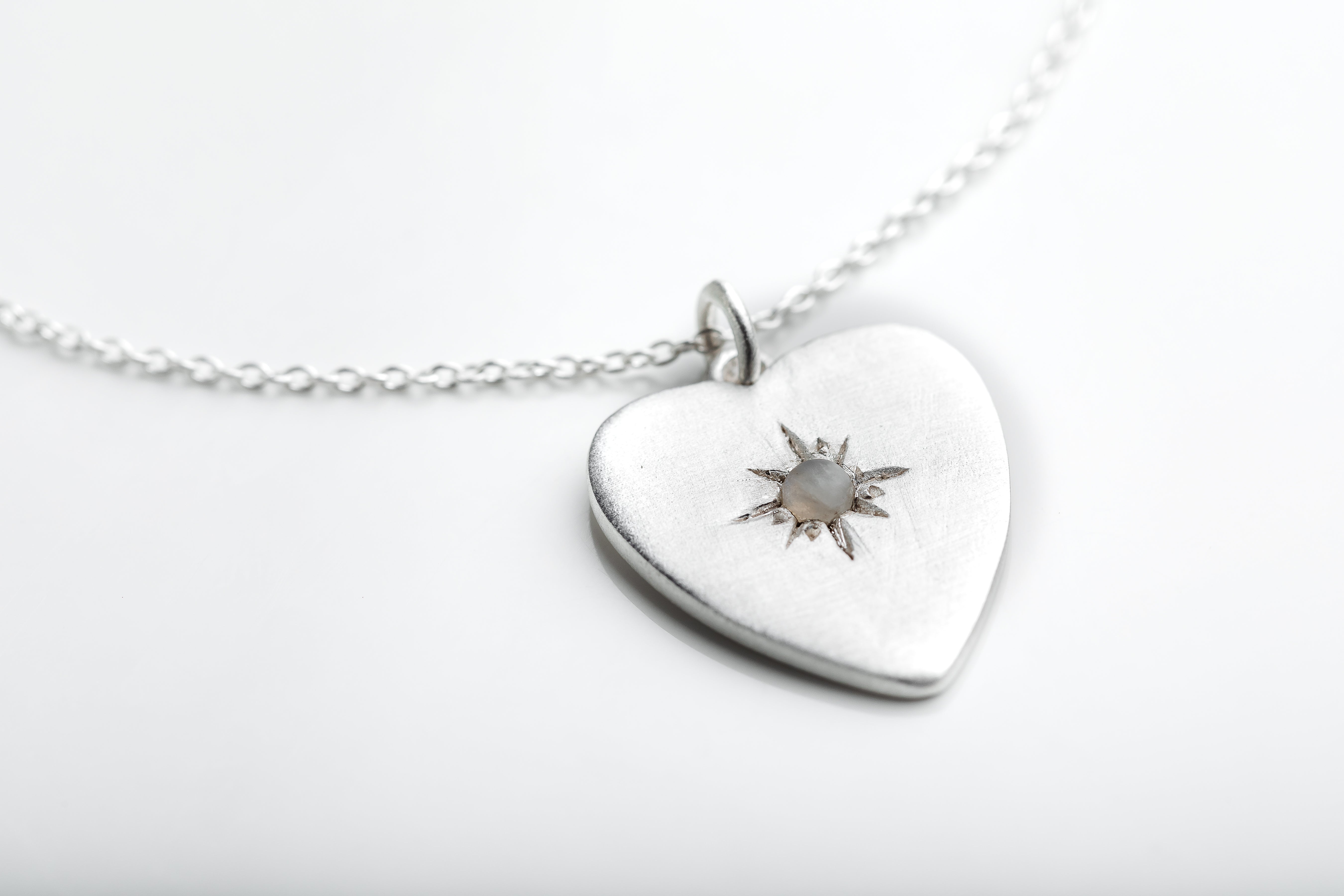 Silver Moonstone Heart Necklace