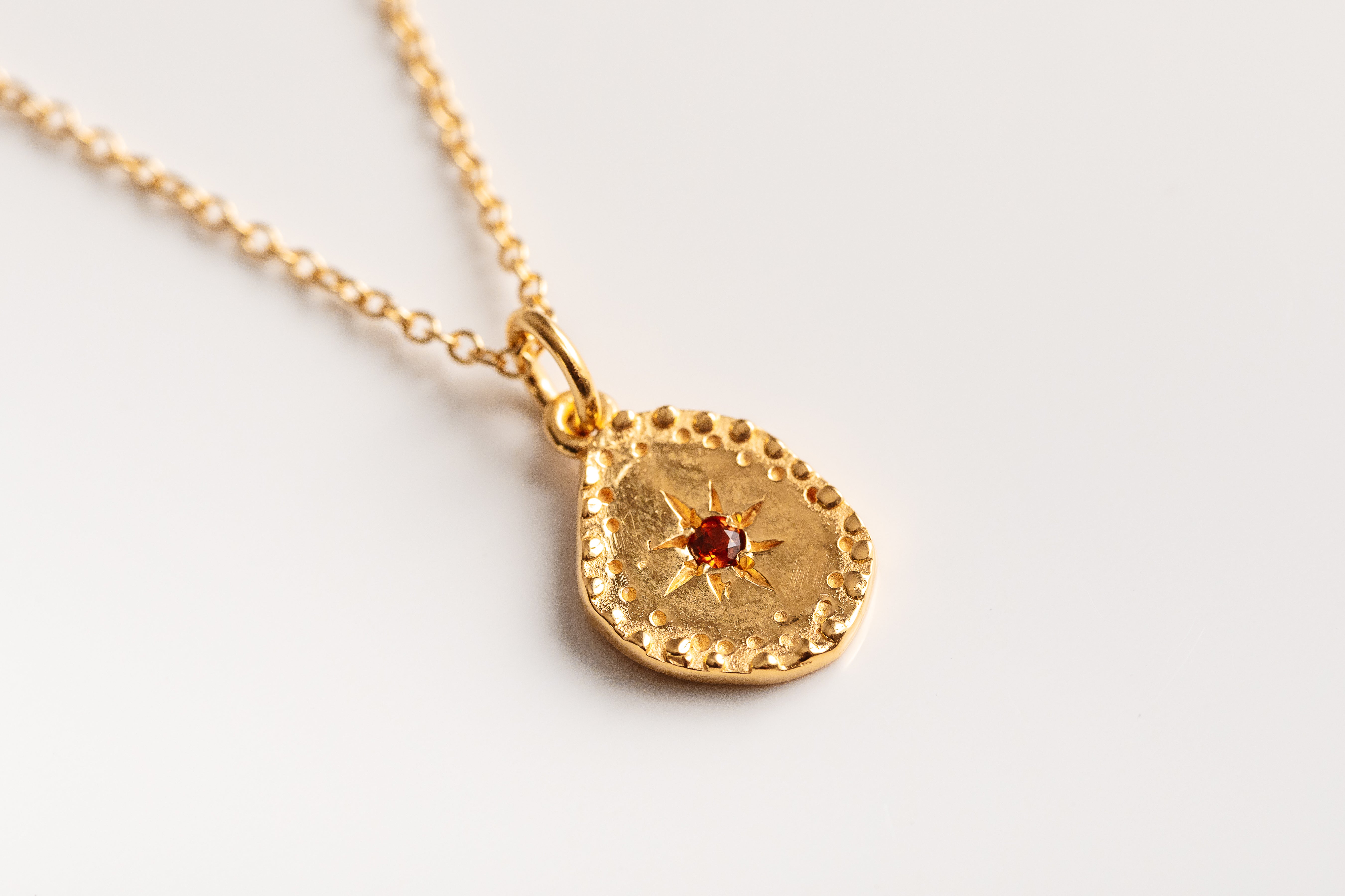 Gold Hammered Garnet Necklace