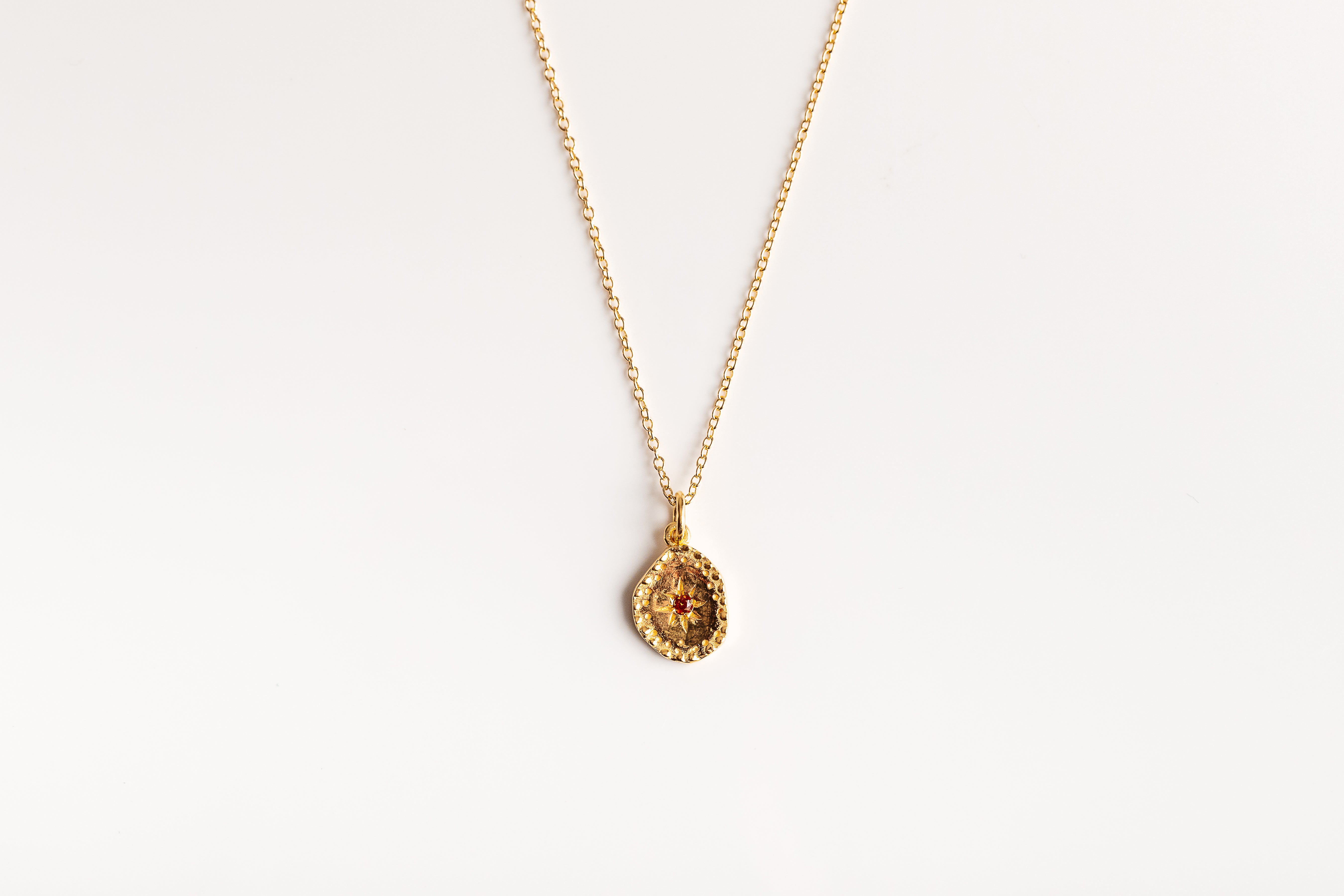 Gold Hammered Garnet Necklace
