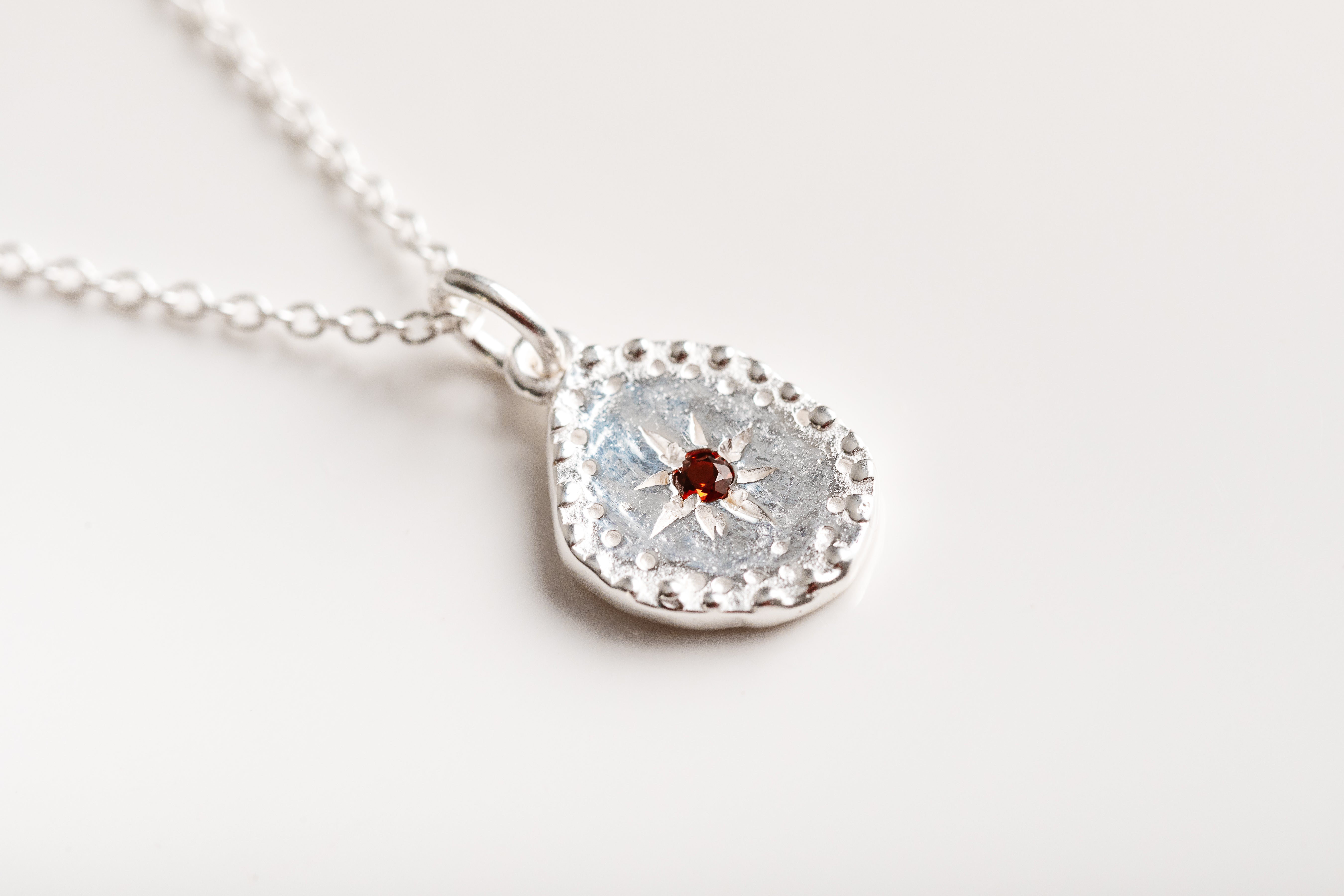 Silver Hammered Garnet Necklace