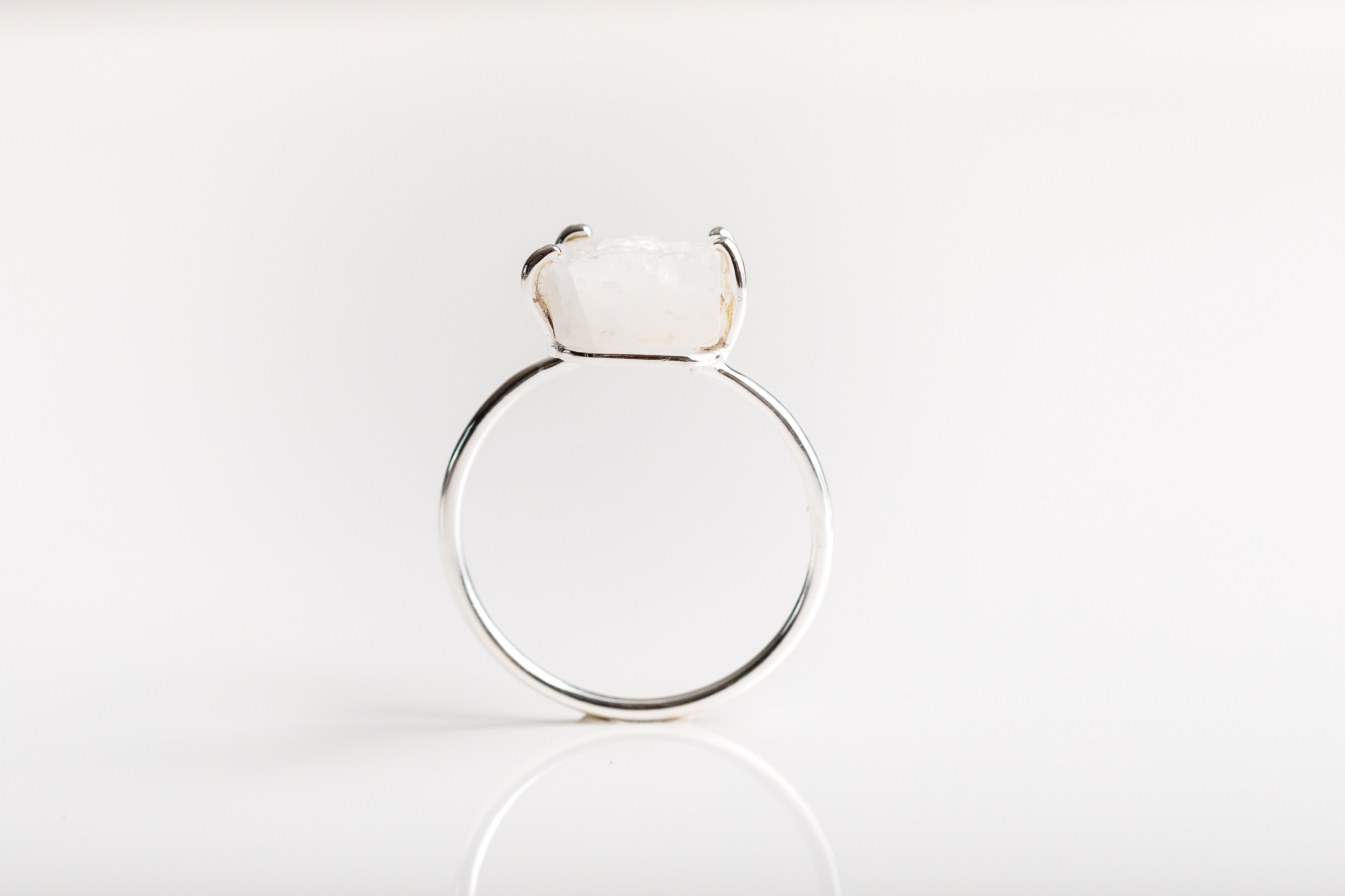 Silver Irregular Moonstone Claw Ring