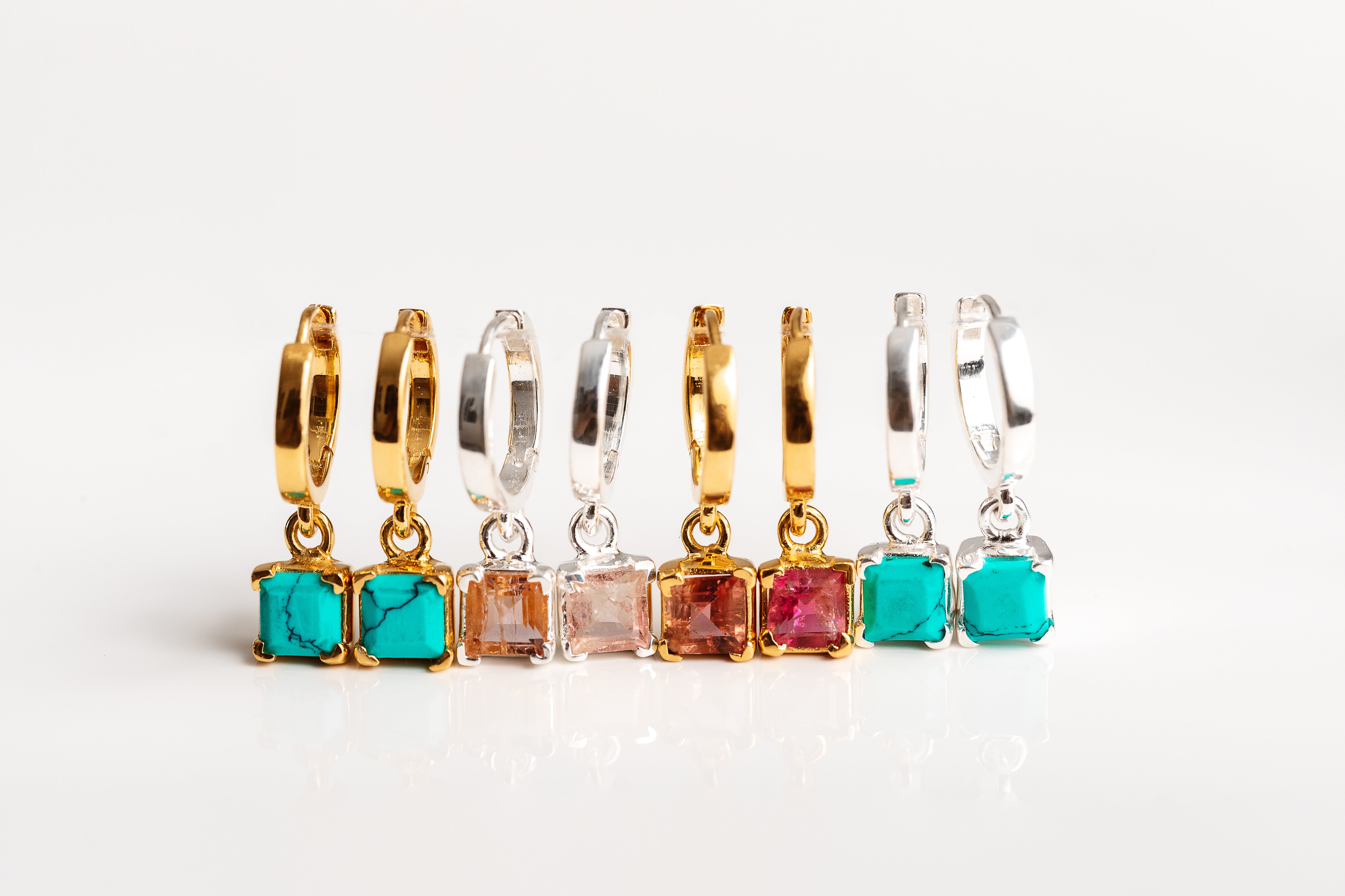 Gold Gemstone Huggie Earrings