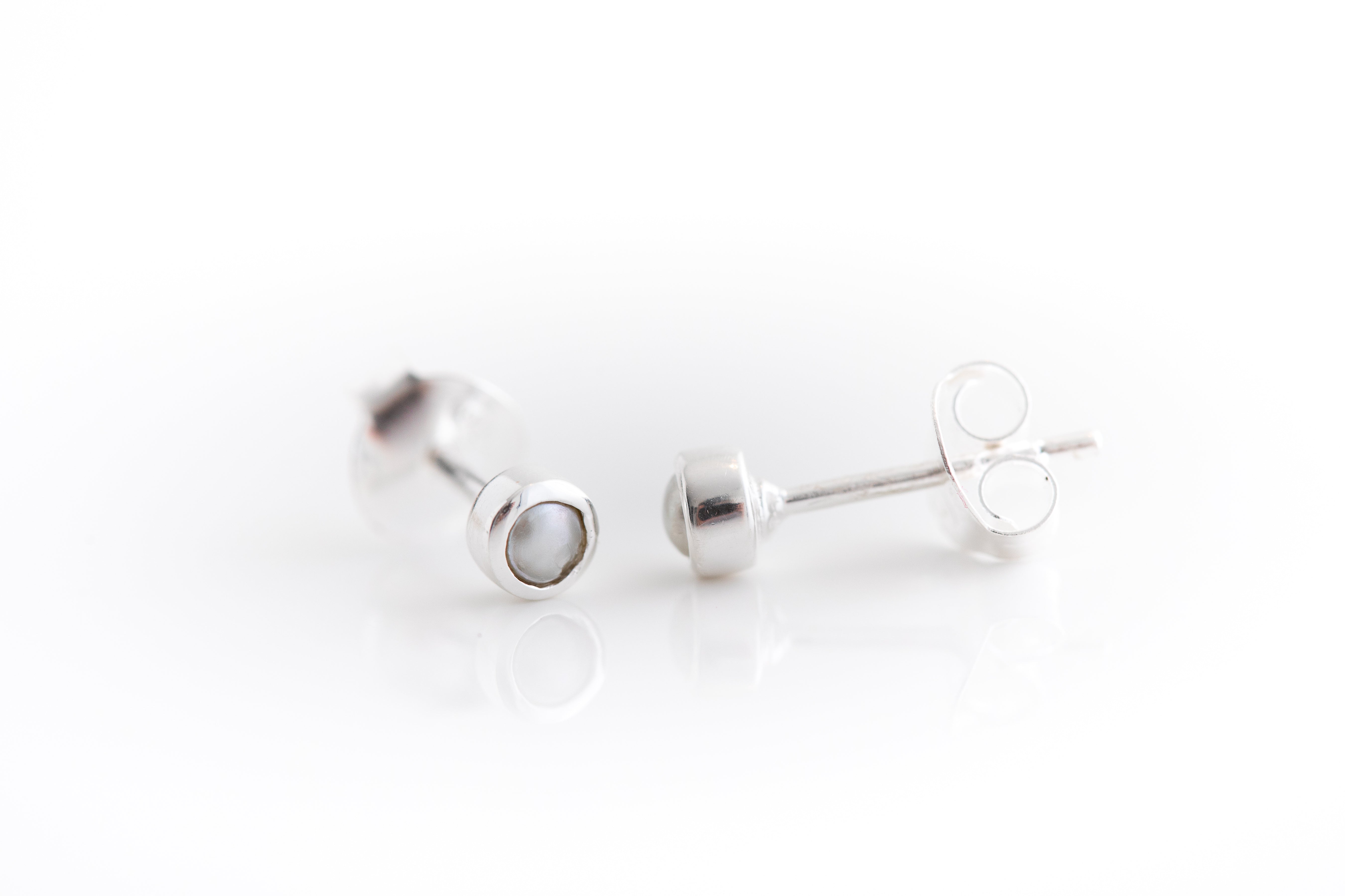 Silver Tiny Pearl Stud Earrings