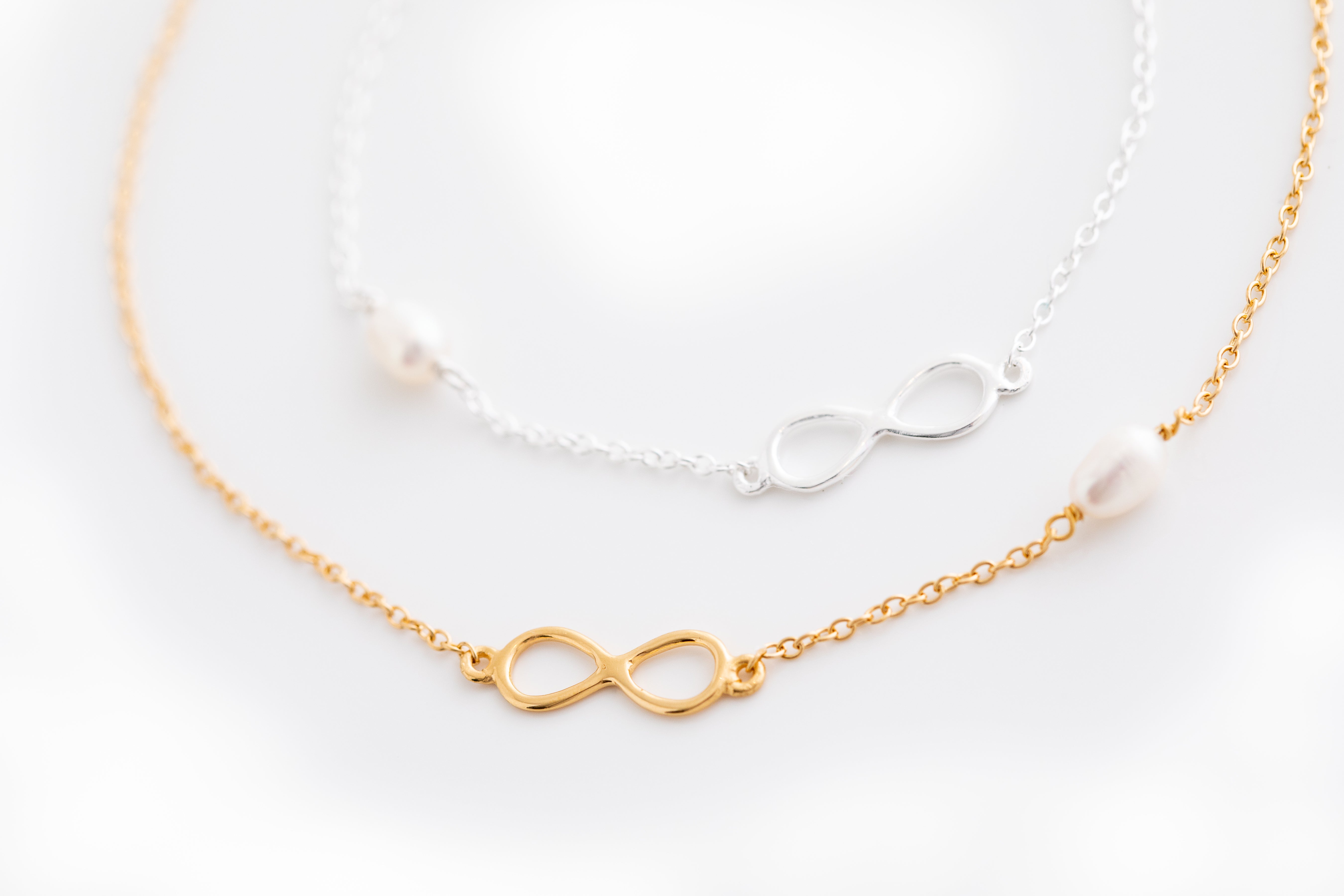 Gold Infinity Bracelet with Pearl