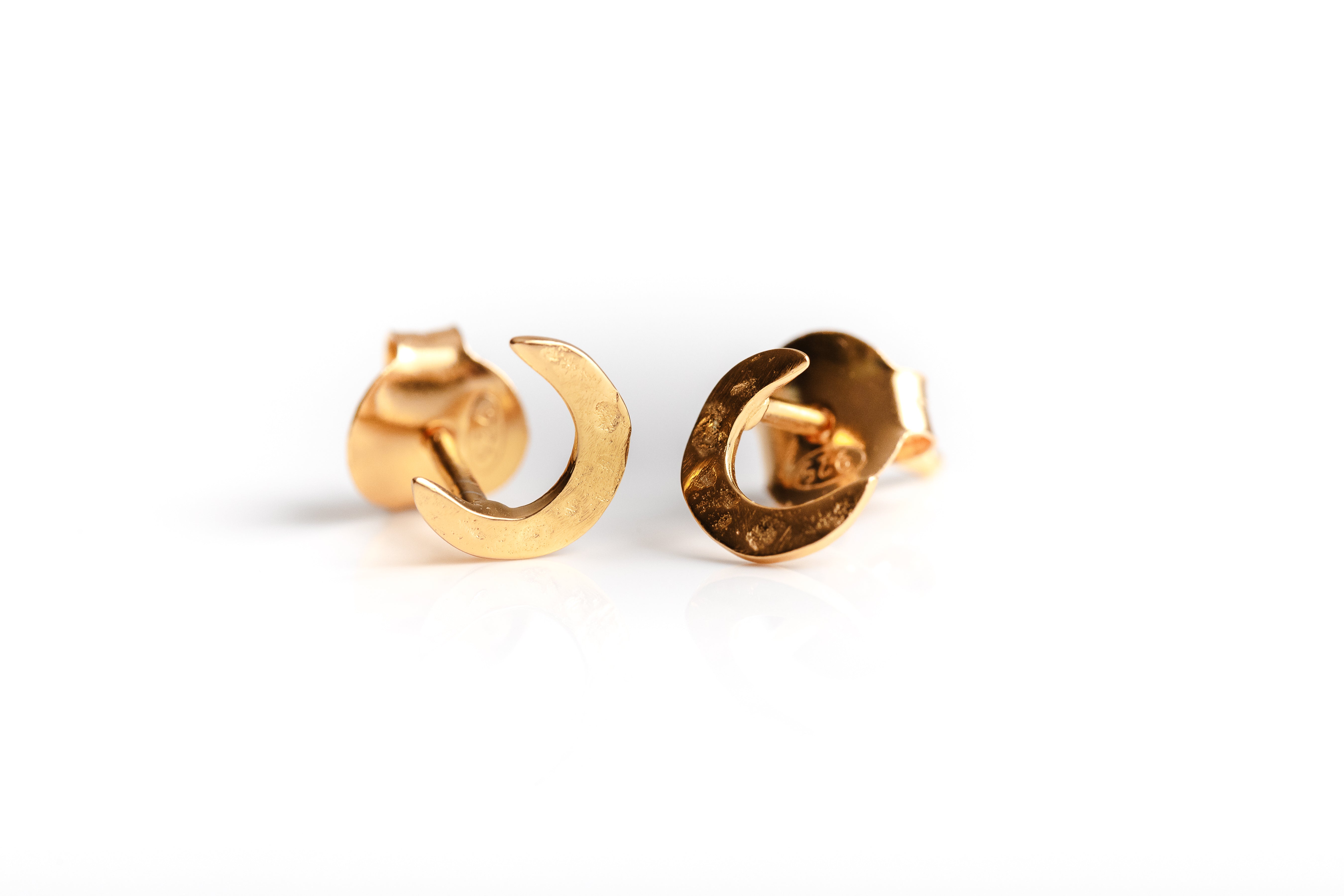 Gold Hammered Moon Stud Earrings